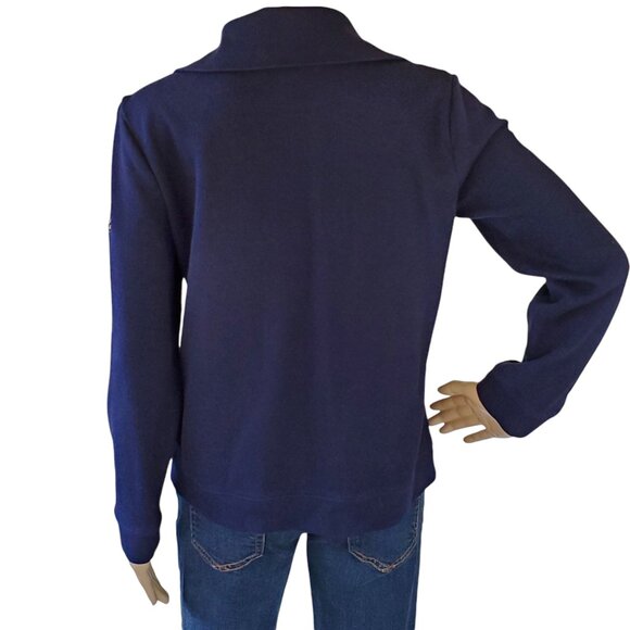 Ralph Lauren Sweater Womens M Knit Pullover Navy Blue Plaid Accent Toggle Button - Picture 10 of 12